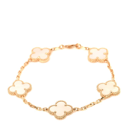 Van Cleef & Arpels 18K Yellow Gold Mother of Pearl 5 Motifs Vintage Alhambra Bracelet 1 of 6