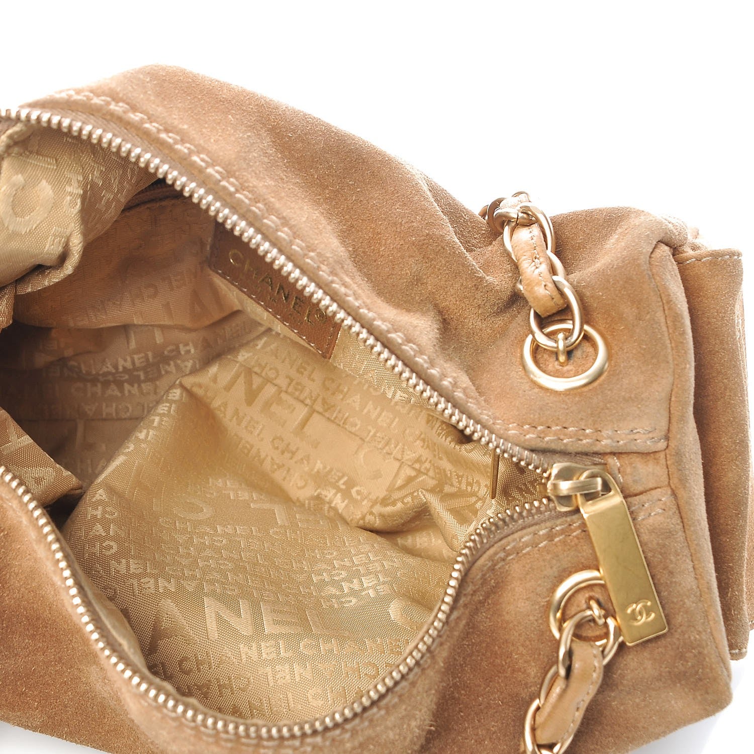 Chanel Suede CC Shoulder Bag Beige 5 of 15