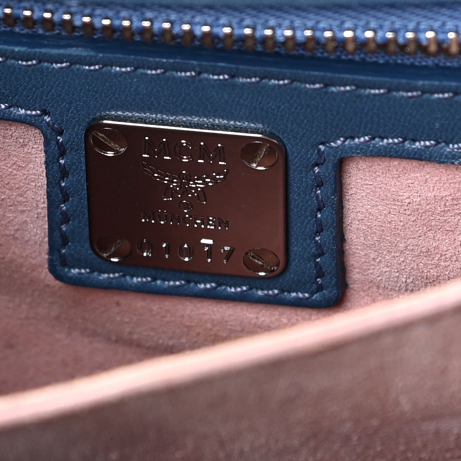 MCM Suede Calfskin Trisha Small Shoulder Bag Blue 5 of 12