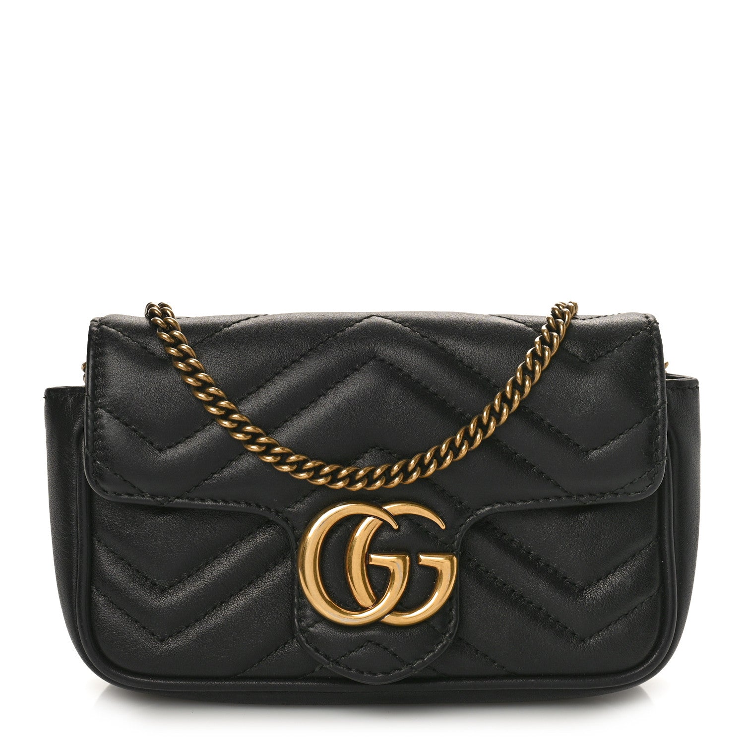 Gucci Calfskin Matelasse Super Mini GG Marmont Shoulder Bag Black 1 of 11