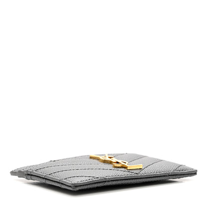 Saint Laurent Grain De Poudre Matelasse Chevron Monogram Credit Card Case Fog 5 of 7
