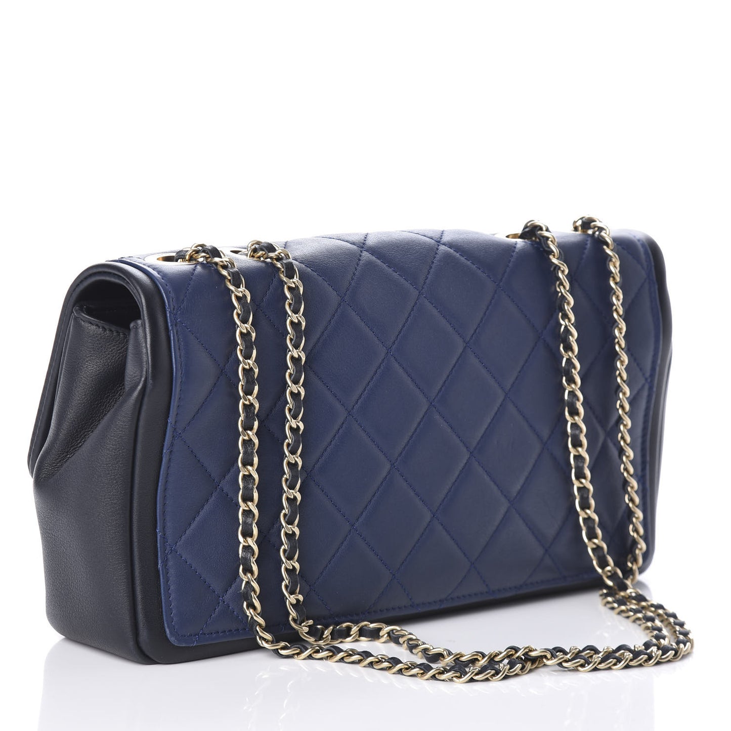 Lambskin Quilted Medium Graphic Flap Navy Black
