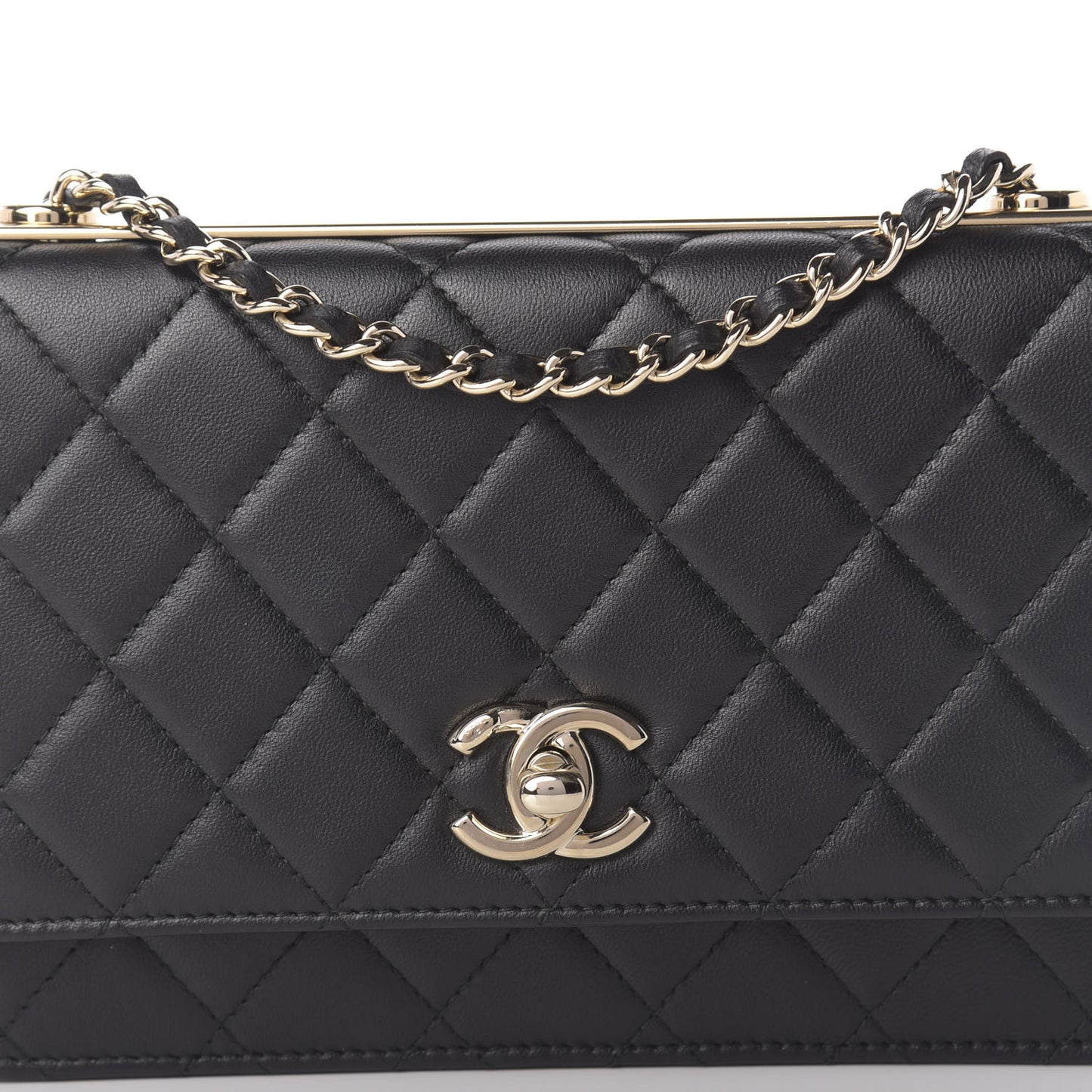 Lambskin Quilted Trendy CC Wallet On Chain WOC Black