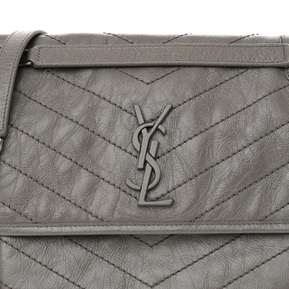 Saint Laurent Crinkled Calfskin Matelasse Monogram Medium Niki Chain Satchel Fog 8 of 12