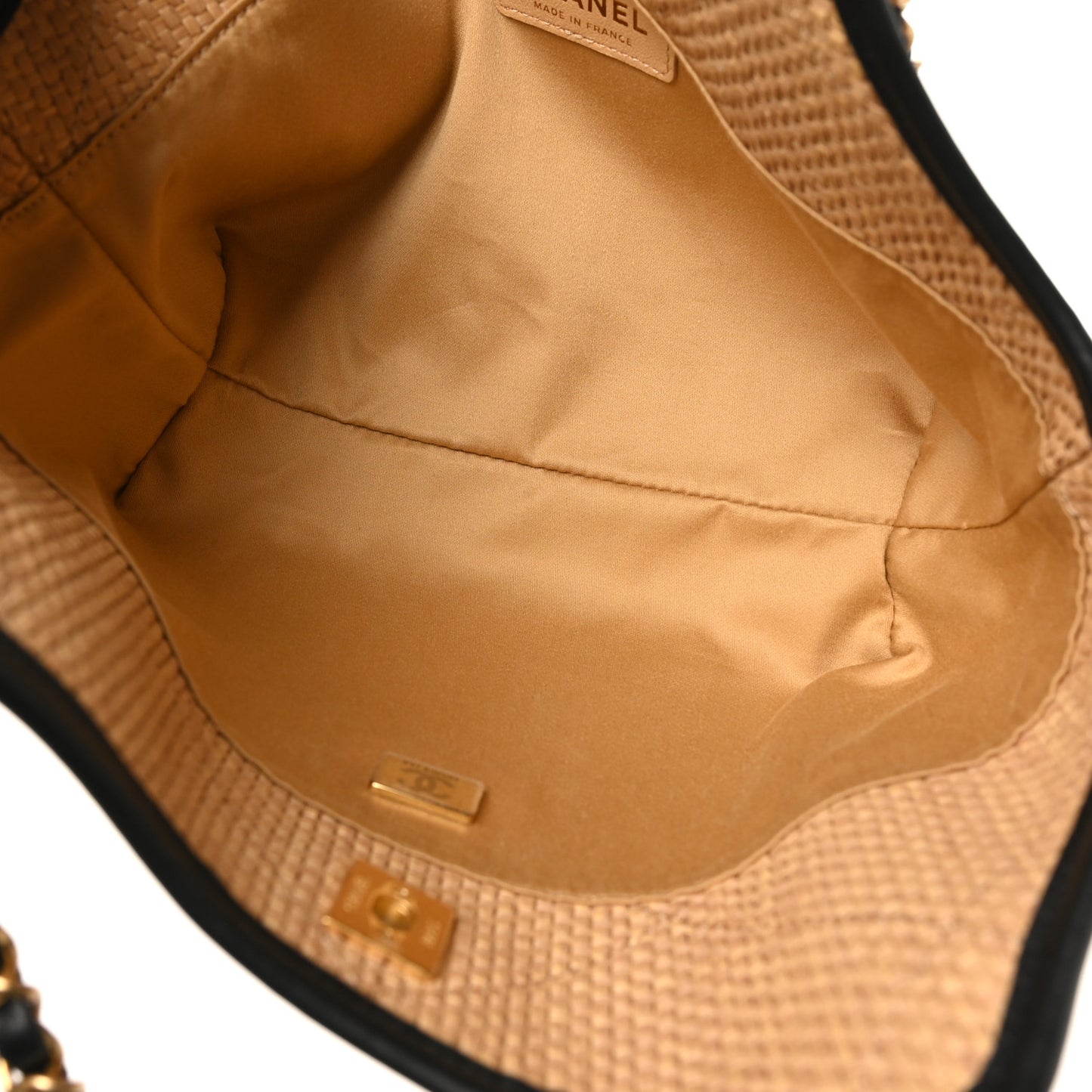 Braided Raffia Quilted Small Shopping Bag Dark Beige Black