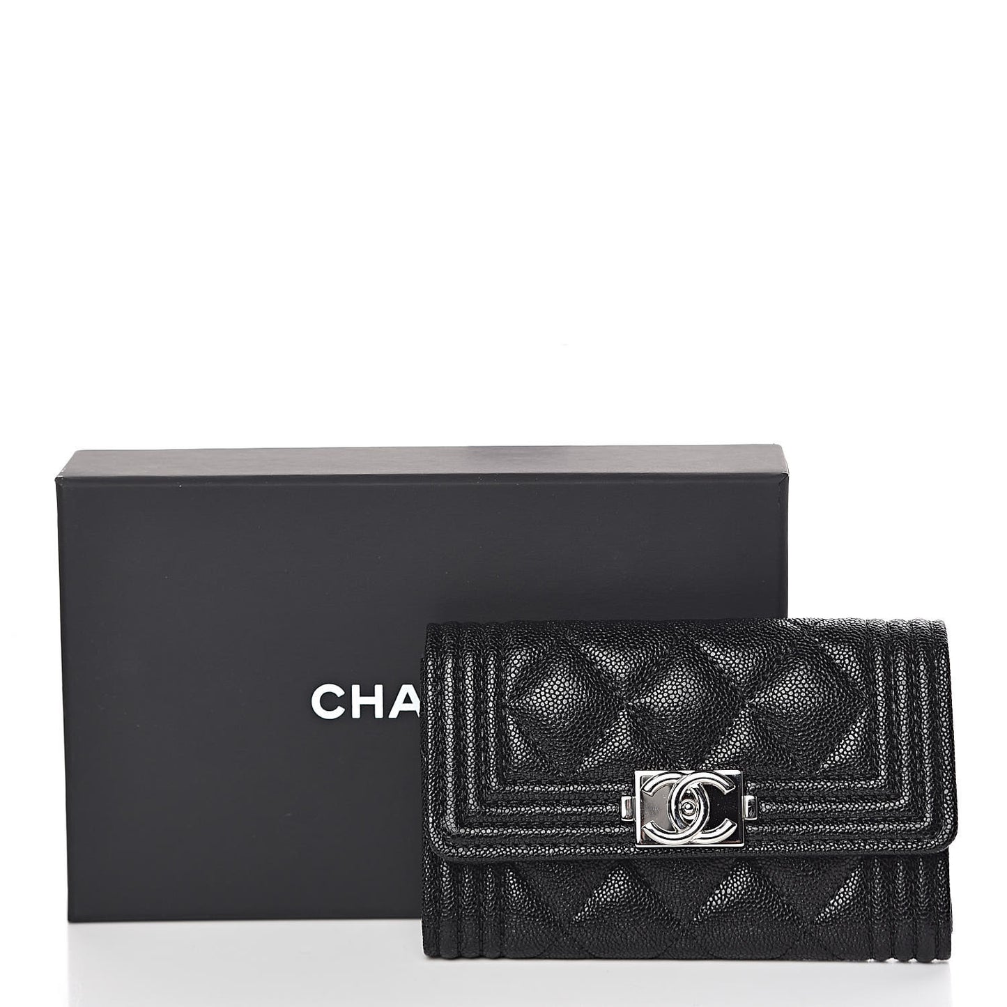 Caviar Quilted Boy Flap Card Holder Black