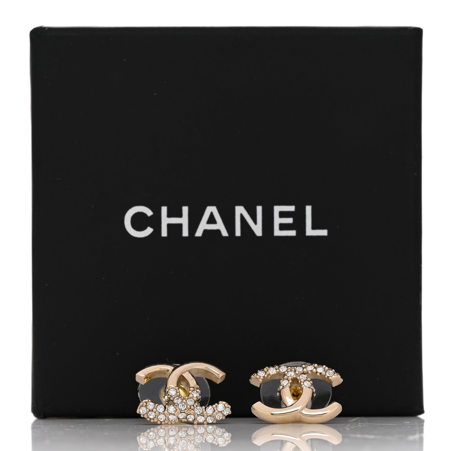 Chanel Crystal Metal CC Earrings Gold 5 of 5
