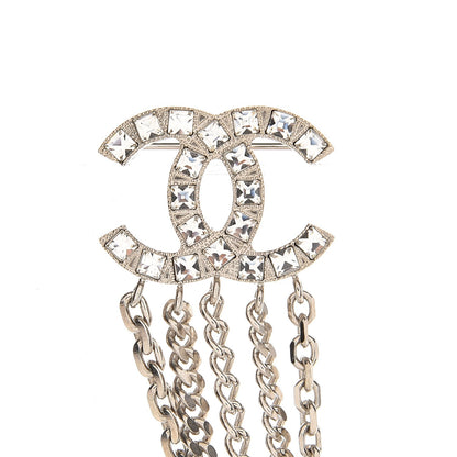 Chanel Baguette Crystal CC Shield Multi Strand Long Chain Brooch Silver 3 of 7