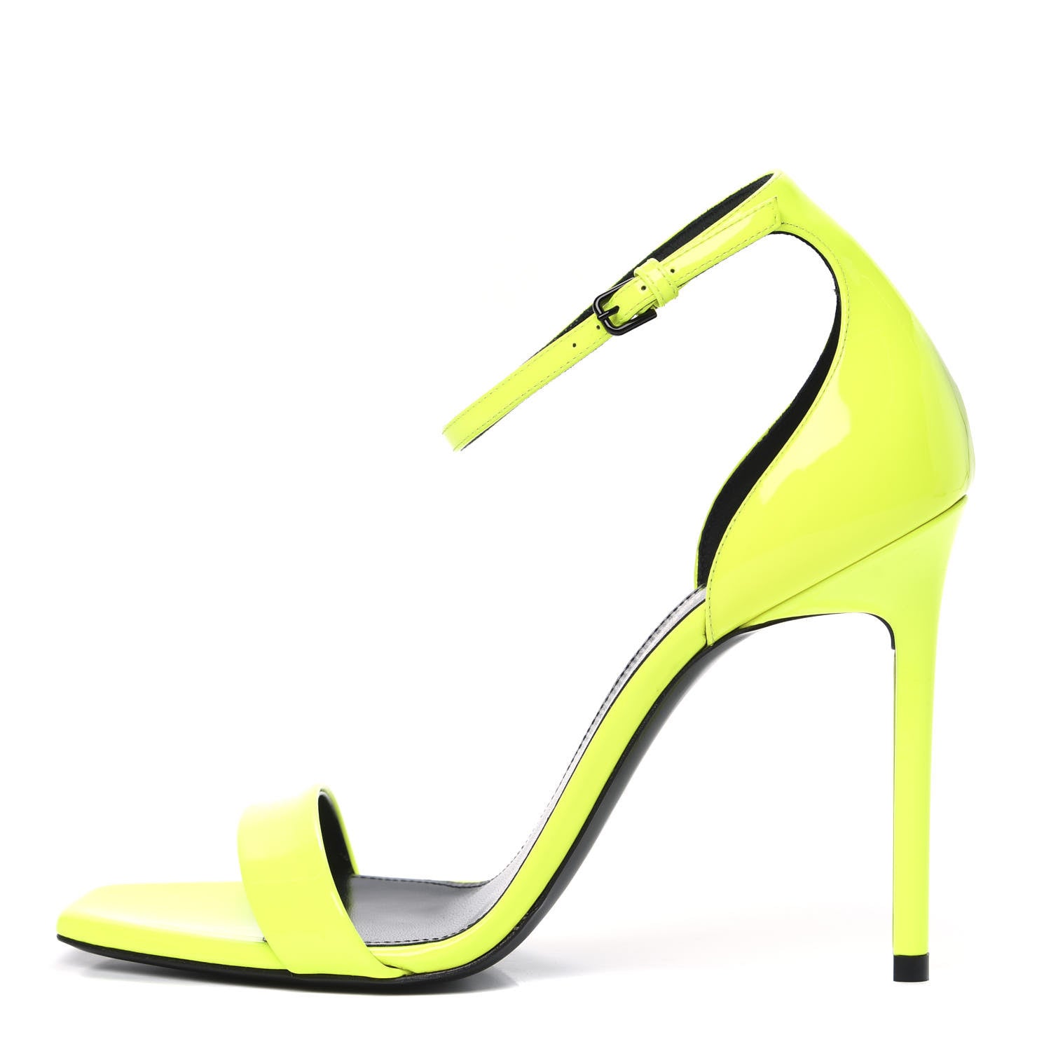 Saint Laurent Patent Calfskin Amber 105 Ankle Strap Sandals 38.5 Yellow Fluo 1 of 9