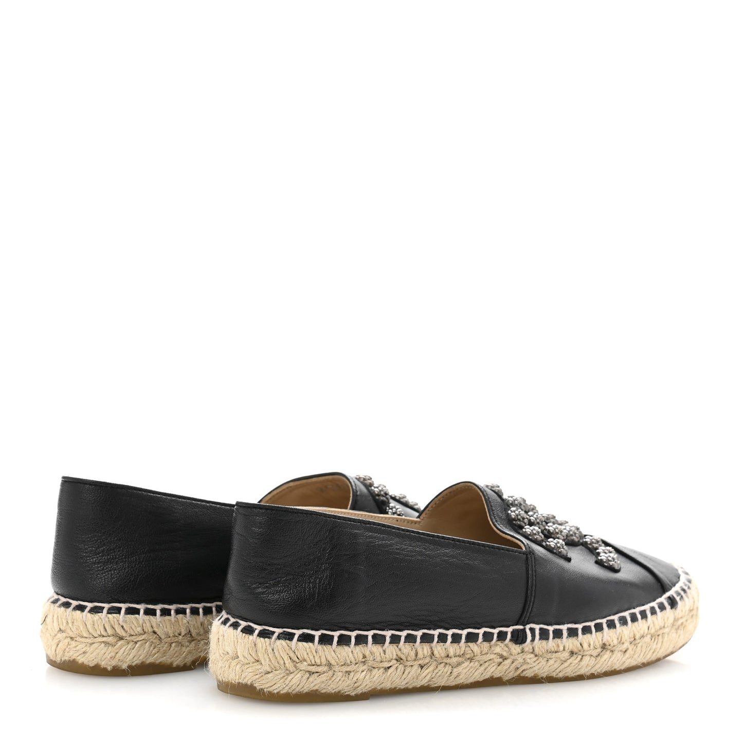 Lambskin Camellia CC Stud Espadrilles 36 Black