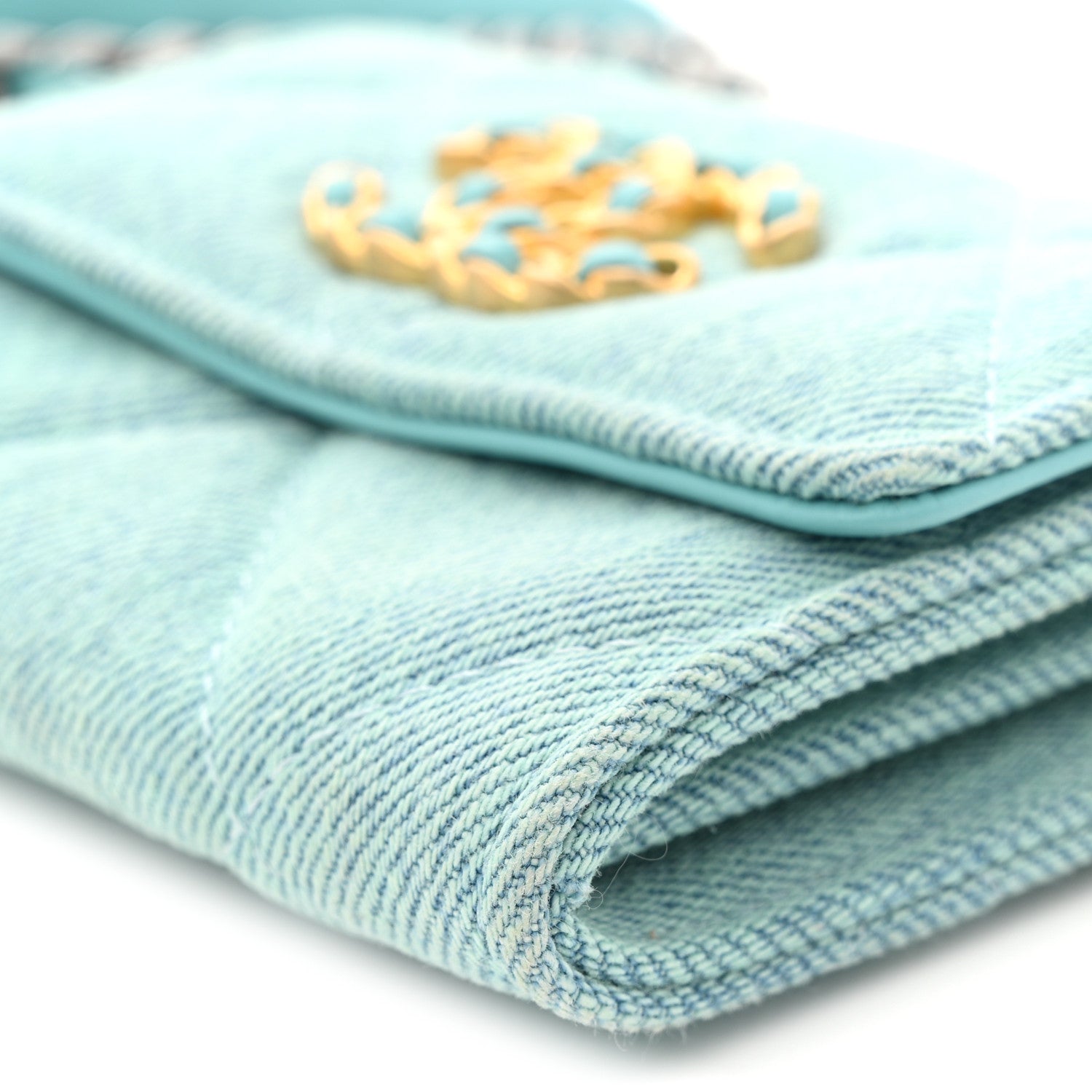 Chanel Denim Quilted Chanel 19 Flap Card Holder With Chain Light Blue 17 of 19
