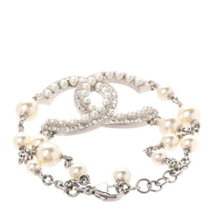 Chanel Pearl Crystal CC Bracelet Silver 3 of 5