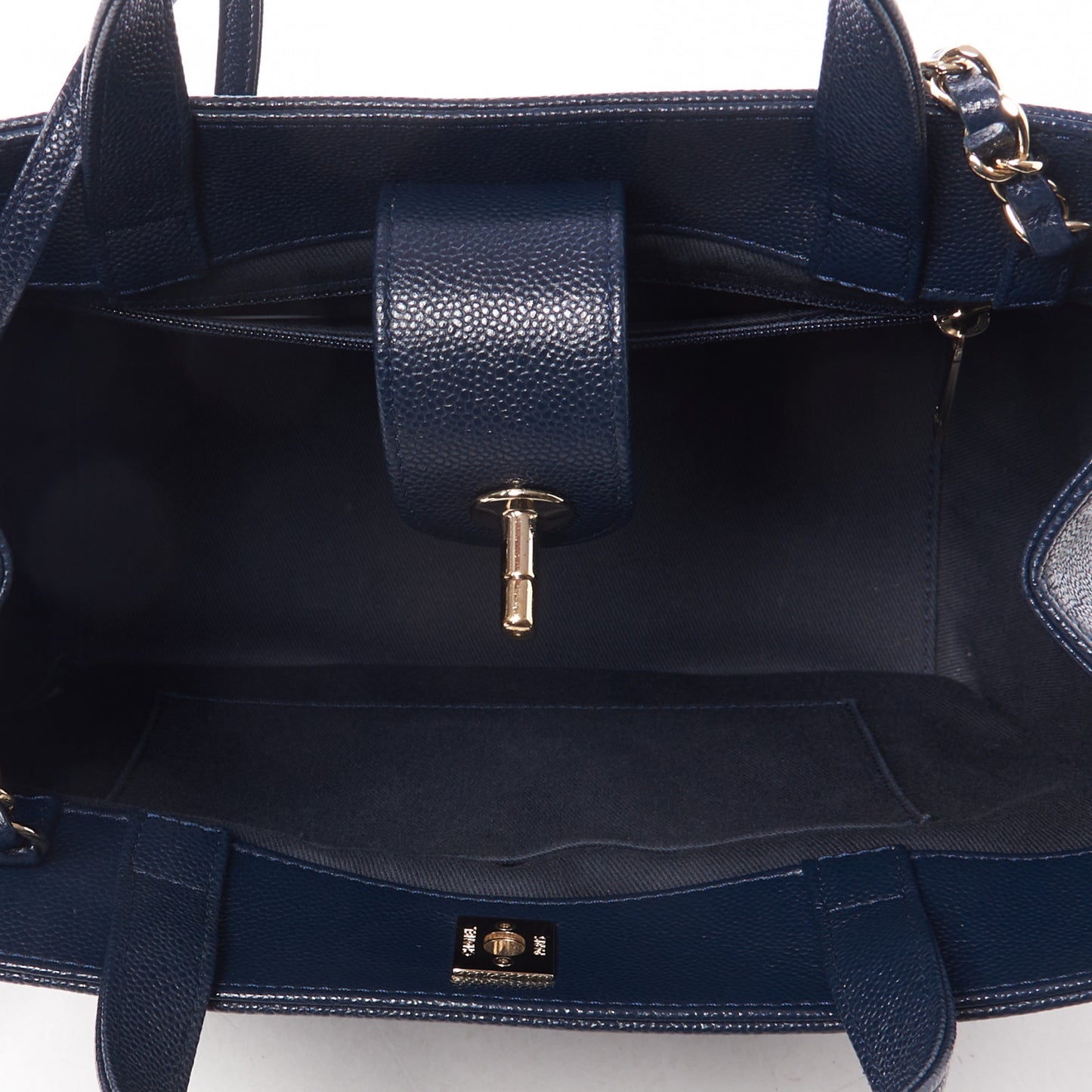 Caviar Quilted Small Business Affinity Shopping Bag Navy