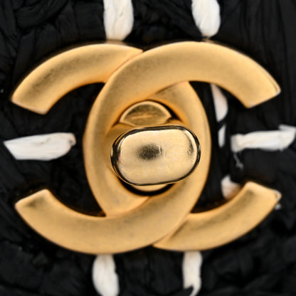Chanel Raffia Effect Medium Tweedy Flap Bag Black White 11 of 12