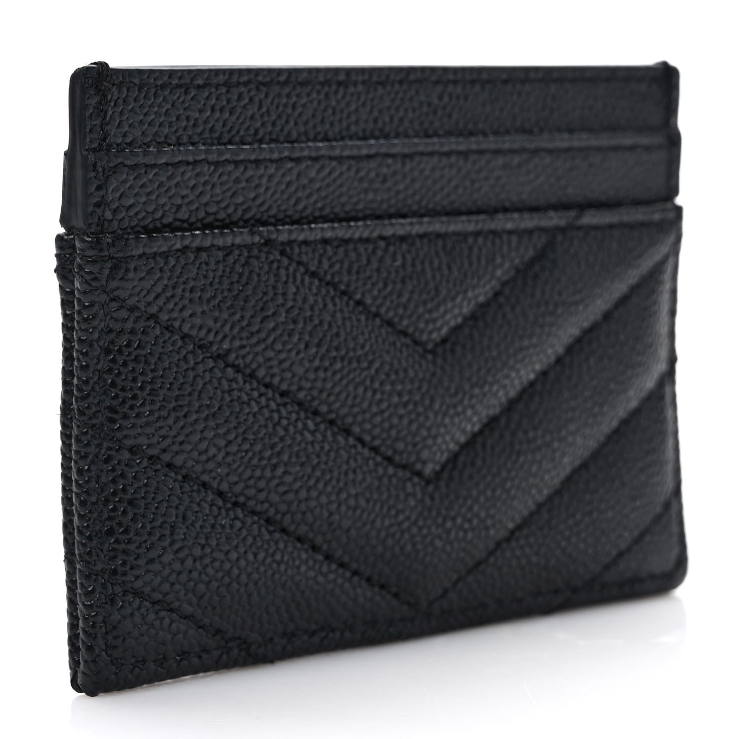 Saint Laurent Grain De Poudre Matelasse Chevron Monogram Credit Card Case Black 3 of 7