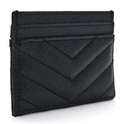 Saint Laurent Grain De Poudre Matelasse Chevron Monogram Credit Card Case Black 3 of 7