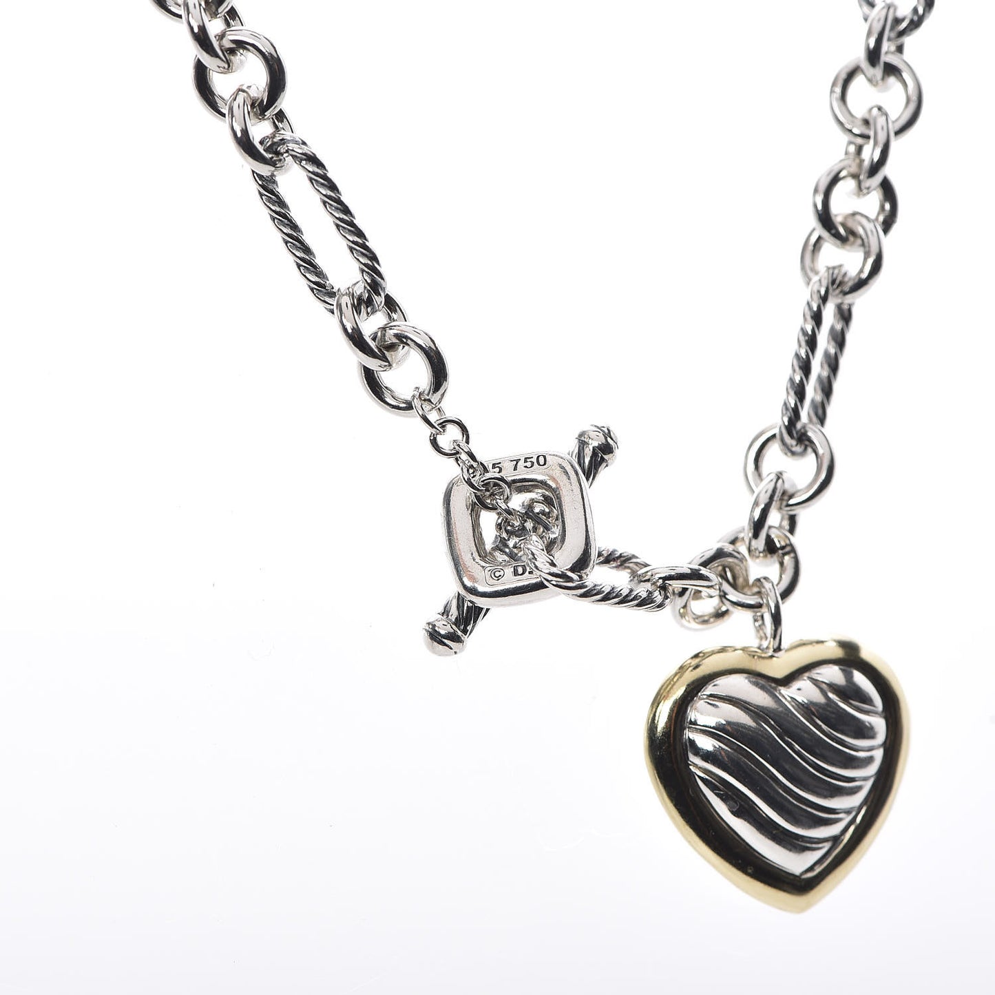 Sterling Silver 18K Yellow Gold Cable Heart Figaro Necklace