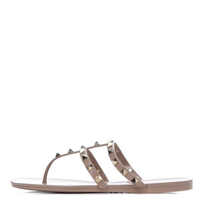Valentino Garavani PVC Jelly Rockstud Caged Flat Thong Sandals 38 Poudre 1 of 11