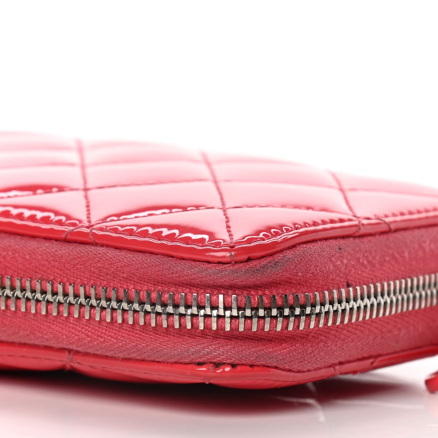 Patent Quilted Large Gusset Zip Around Wallet Red