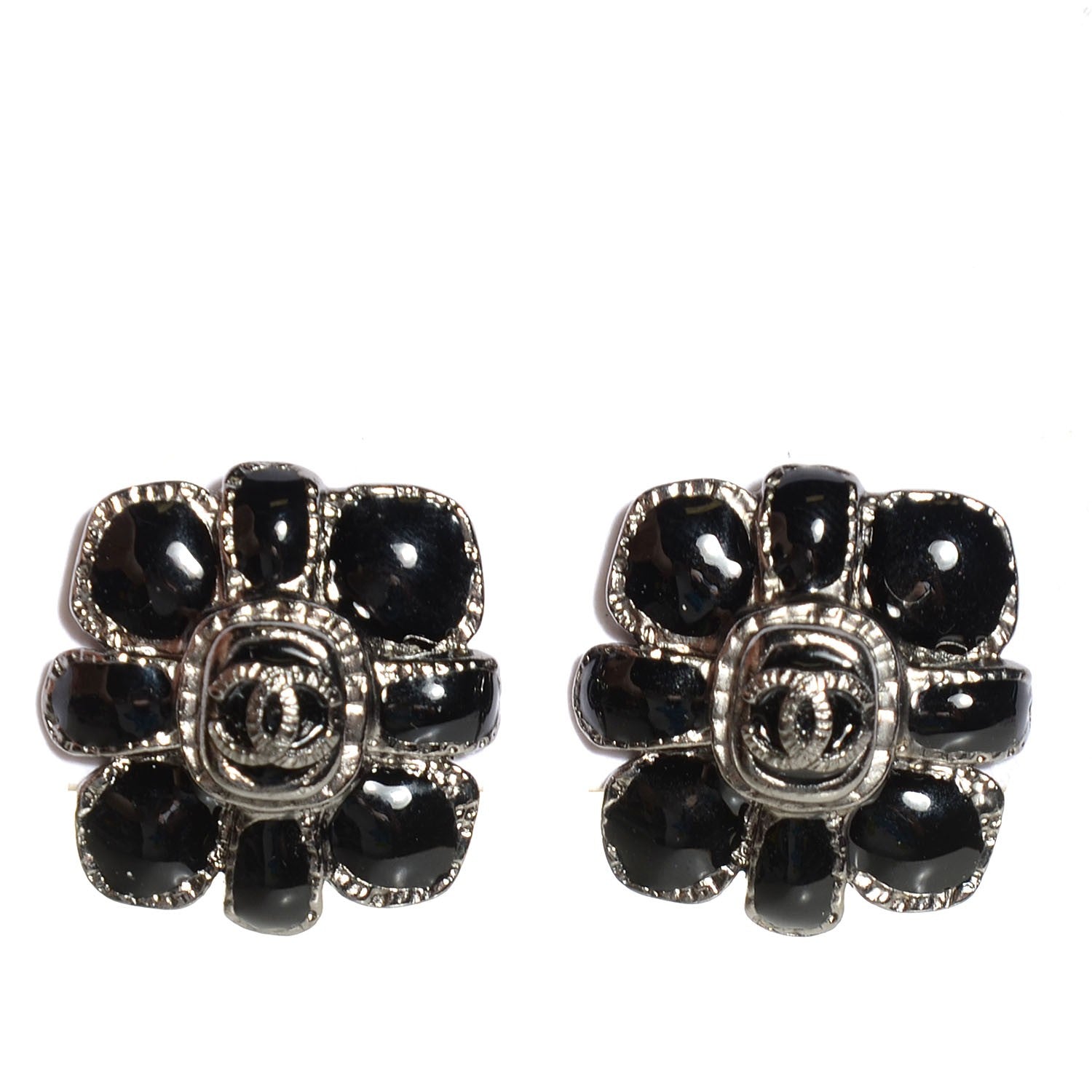 Chanel Gripoix CC Clip On Earrings Black 1 of 5