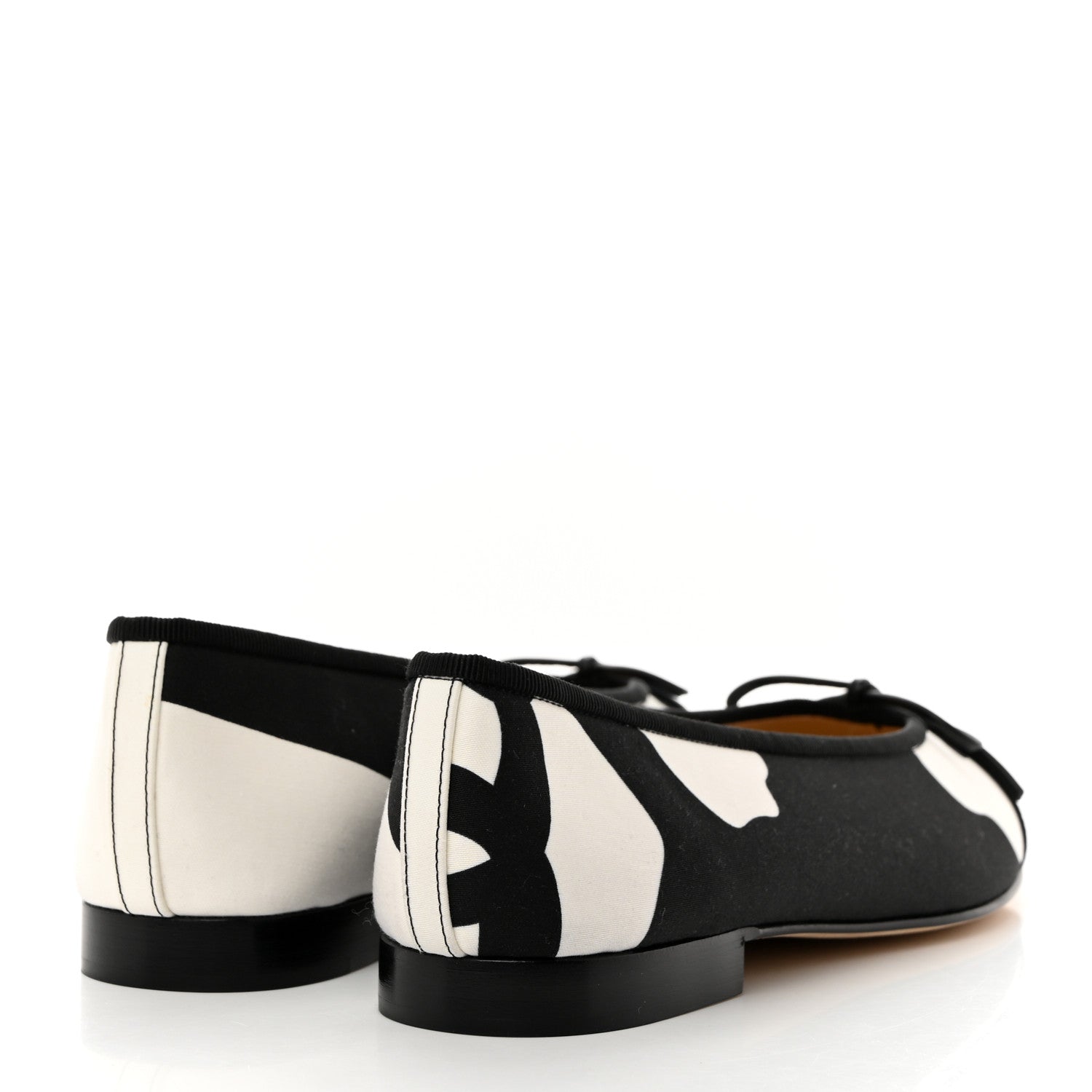 Chanel Printed Fabric Grosgrain Cap Toe CC Ballerina Flats 37.5 Black White 4 of 9