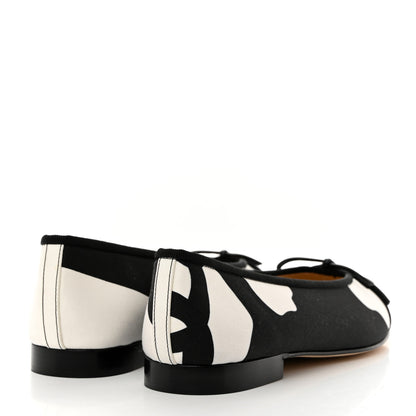 Chanel Printed Fabric Grosgrain Cap Toe CC Ballerina Flats 37.5 Black White 4 of 9