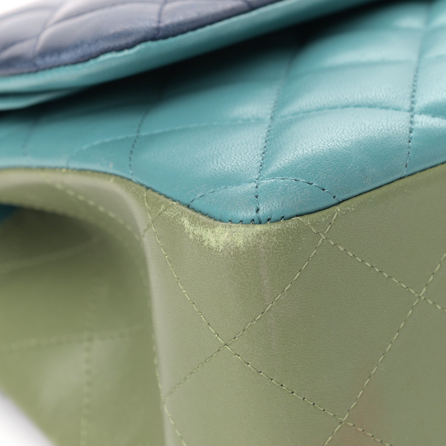 Chanel Lambskin Quilted Tri-Color Jumbo Double Flap Navy Blue Green 17 of 39