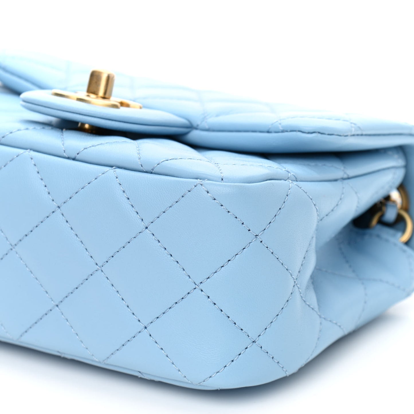 Lambskin Quilted Mini Pearl Crush Flap Light Blue