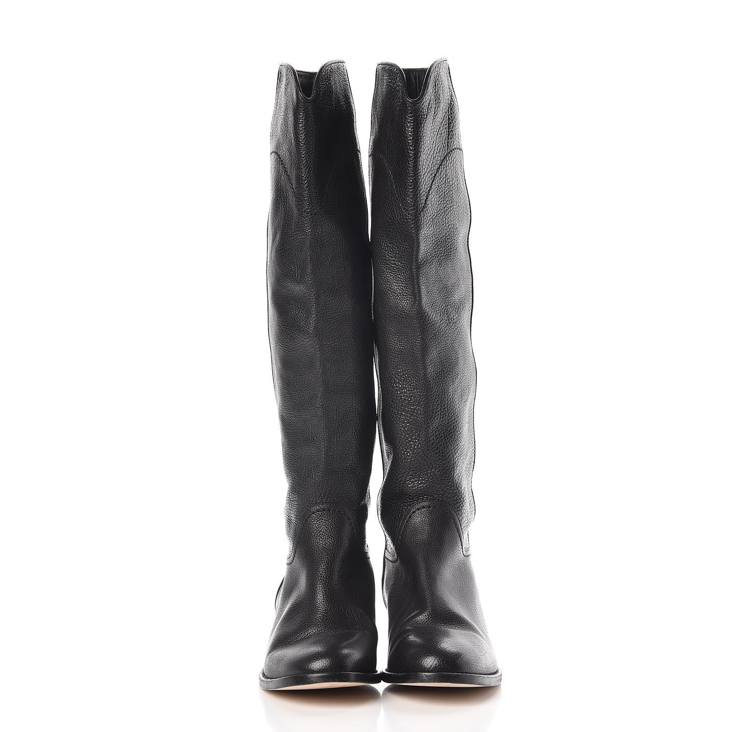 Chanel Calfskin Ascot Knee High CC Boots 37.5 Black 2 of 17