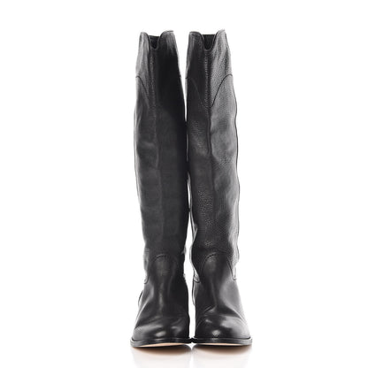 Chanel Calfskin Ascot Knee High CC Boots 37.5 Black 2 of 17