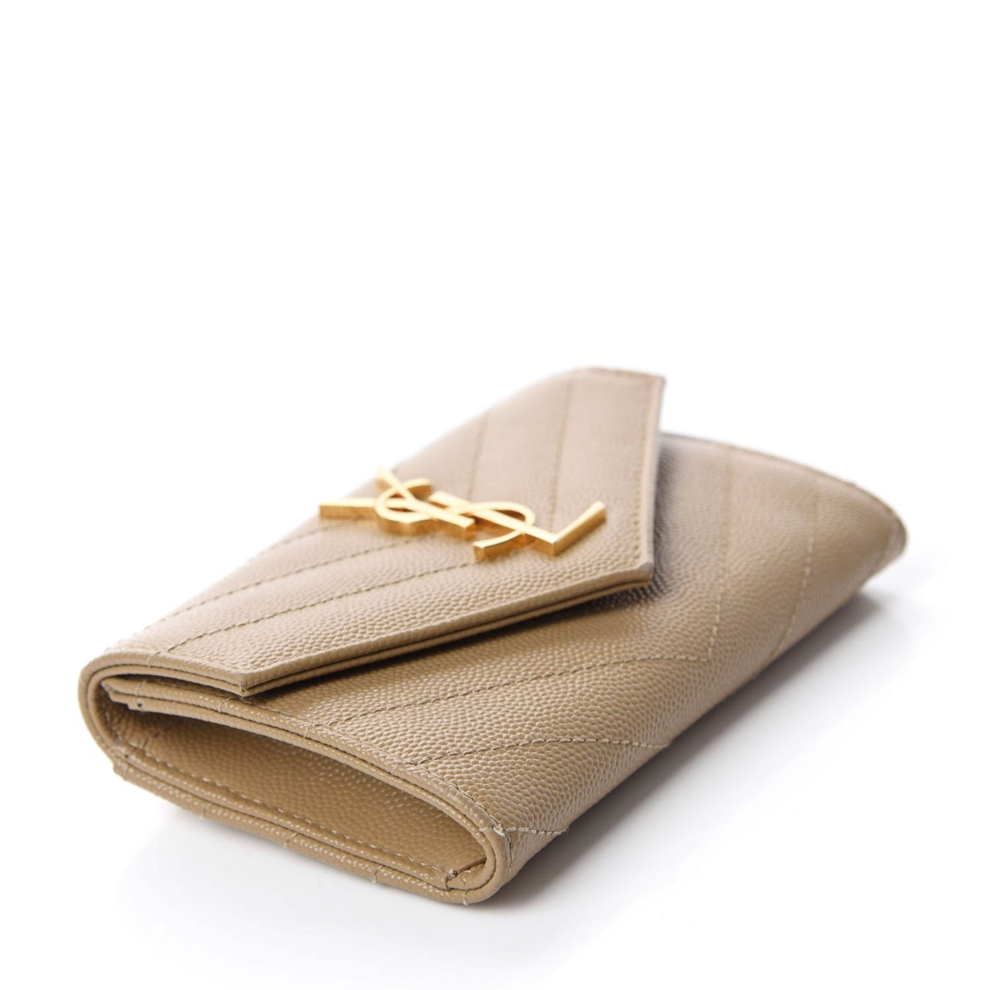 Grain De Poudre Matelasse Chevron Small Monogram Envelope Wallet Darke Beige