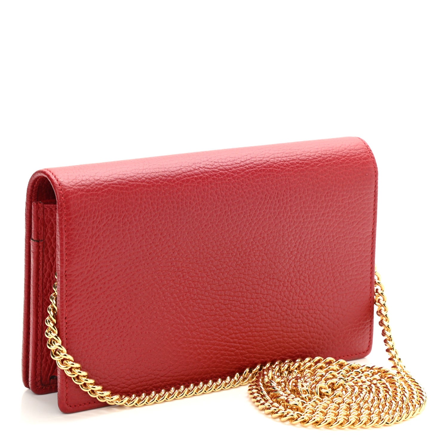 Gucci Dollar Calfskin Mini GG Marmont Chain Wallet Hibiscus Red 3 of 10