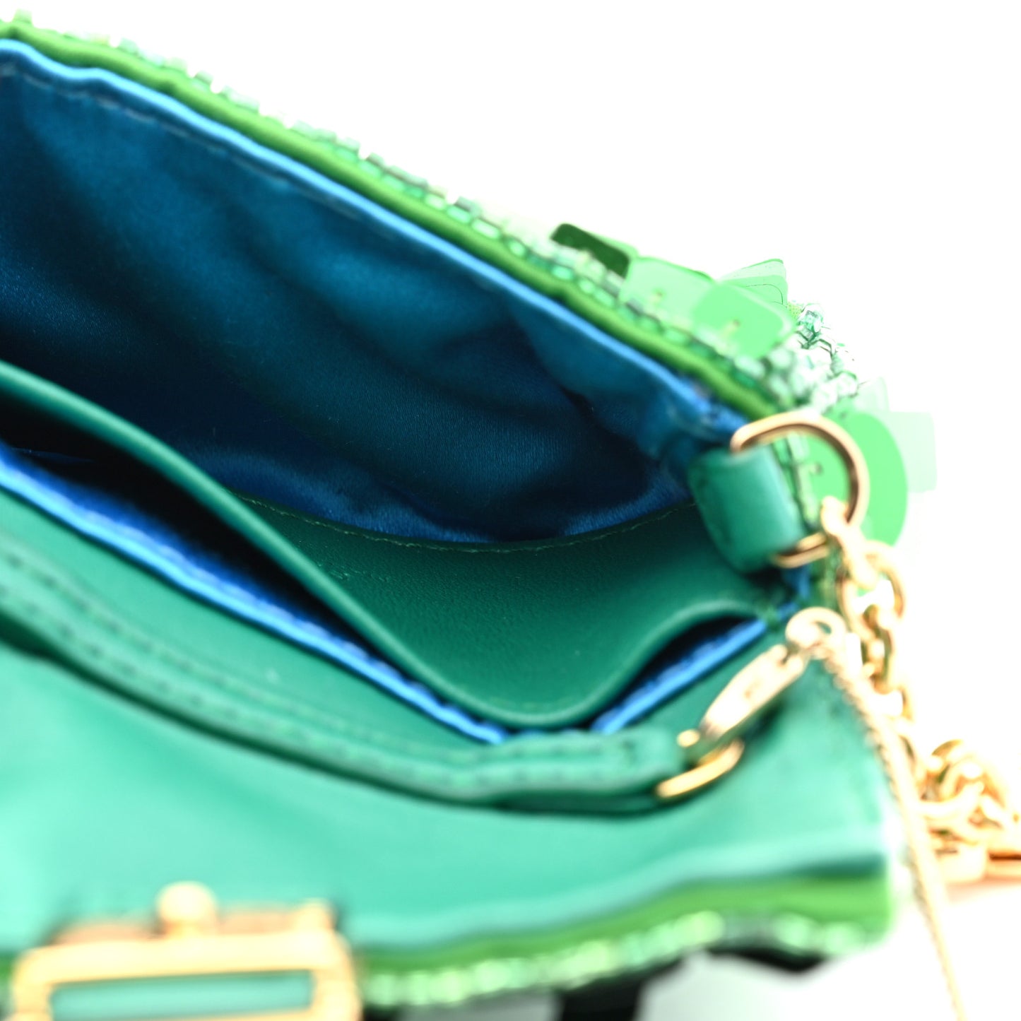 Sequin Paillettes Shiny Nappa Sex and the City Nano Baguette Belt Charm Green