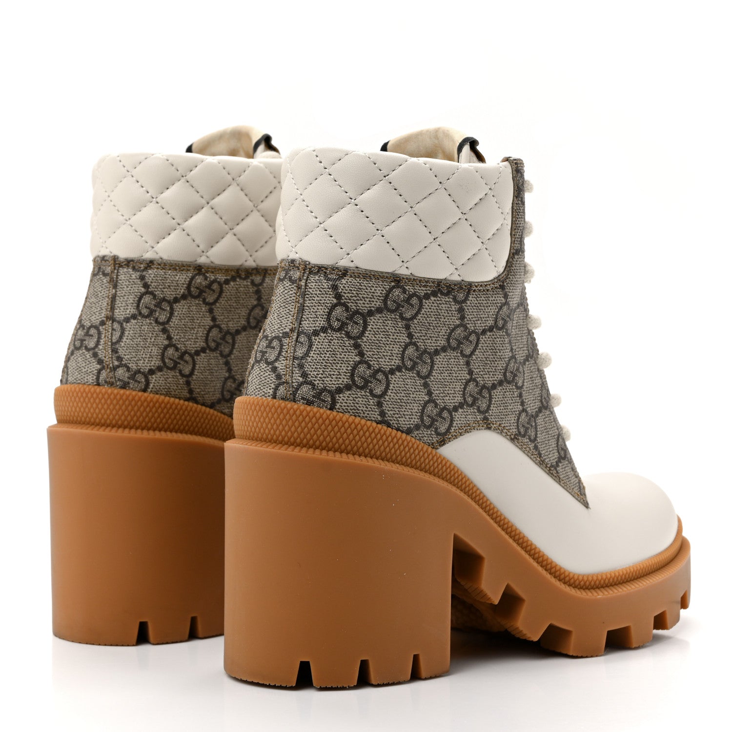 Gucci Calfskin GG Supreme Monogram Nappa Quilted Lace Up Ankle Boots 35.5 Mystic White Beige 8 of 18