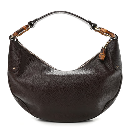 Gucci Pebbled Calfskin Half Moon Bamboo Ring Hobo Dark Brown 1 of 19