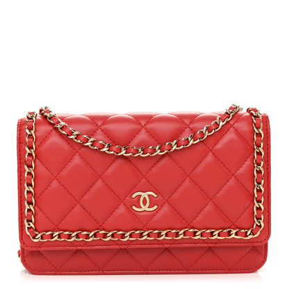 Chanel Lambskin Quilted Chain Around Wallet On Chain WOC Red 1 of 12