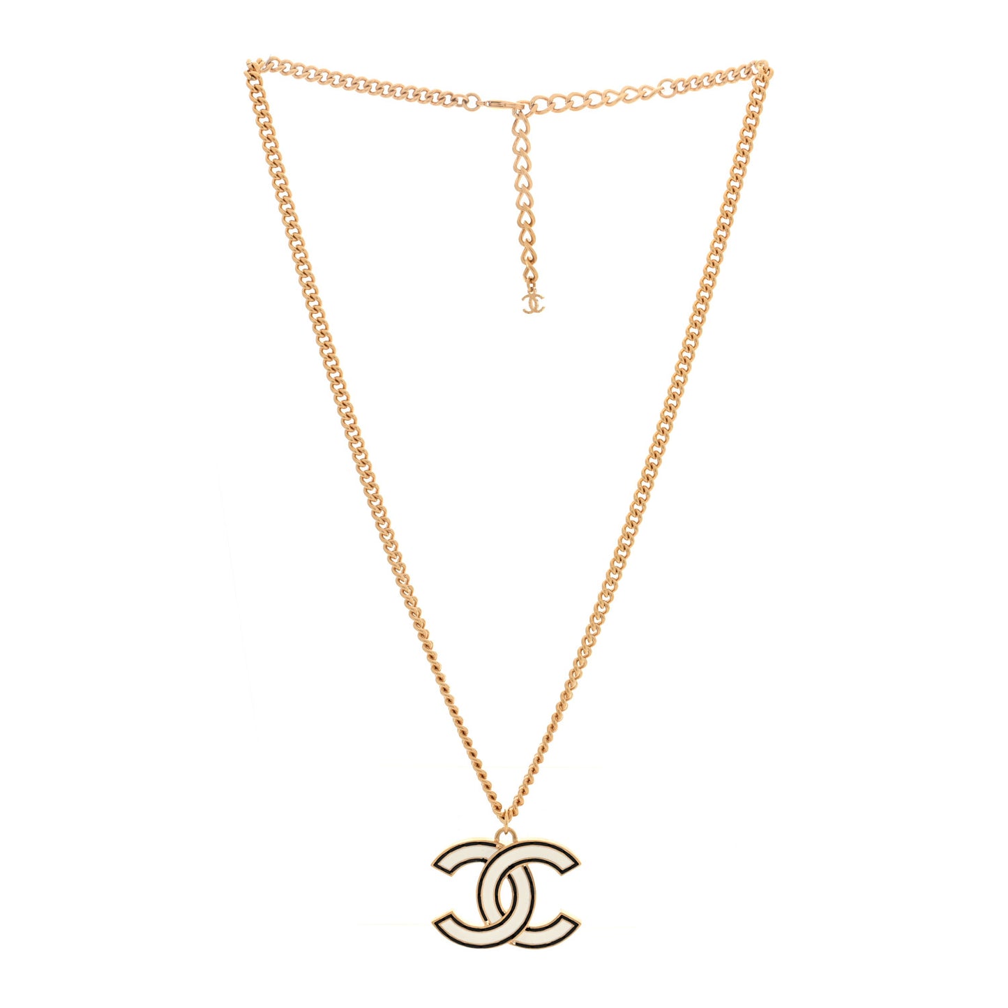 Metal Enamel CC Chain Necklace Gold White Black