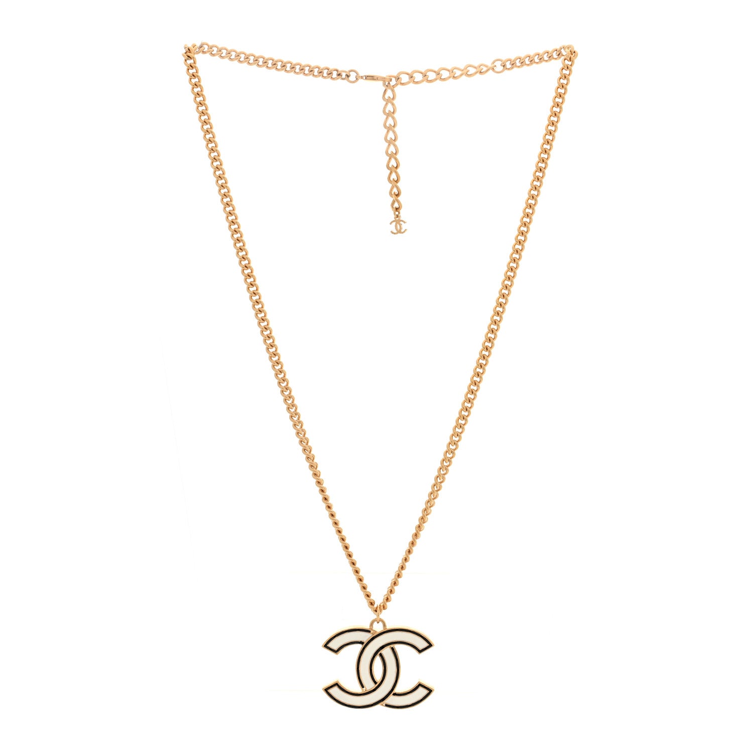 Chanel Metal Enamel CC Chain Necklace Gold White Black 3 of 5