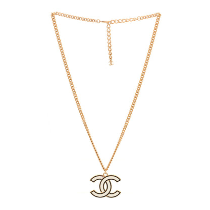 Chanel Metal Enamel CC Chain Necklace Gold White Black 3 of 5