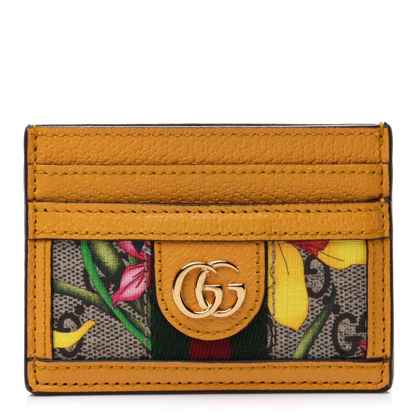 GG Supreme Monogram Flora Web Ophidia Card Holder Beige Multicolor Crop