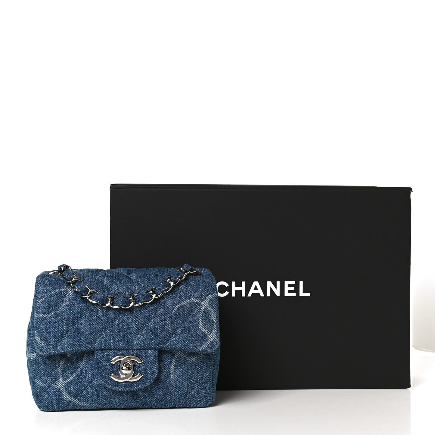 Denim CC Quilted Mini Square Flap Blue