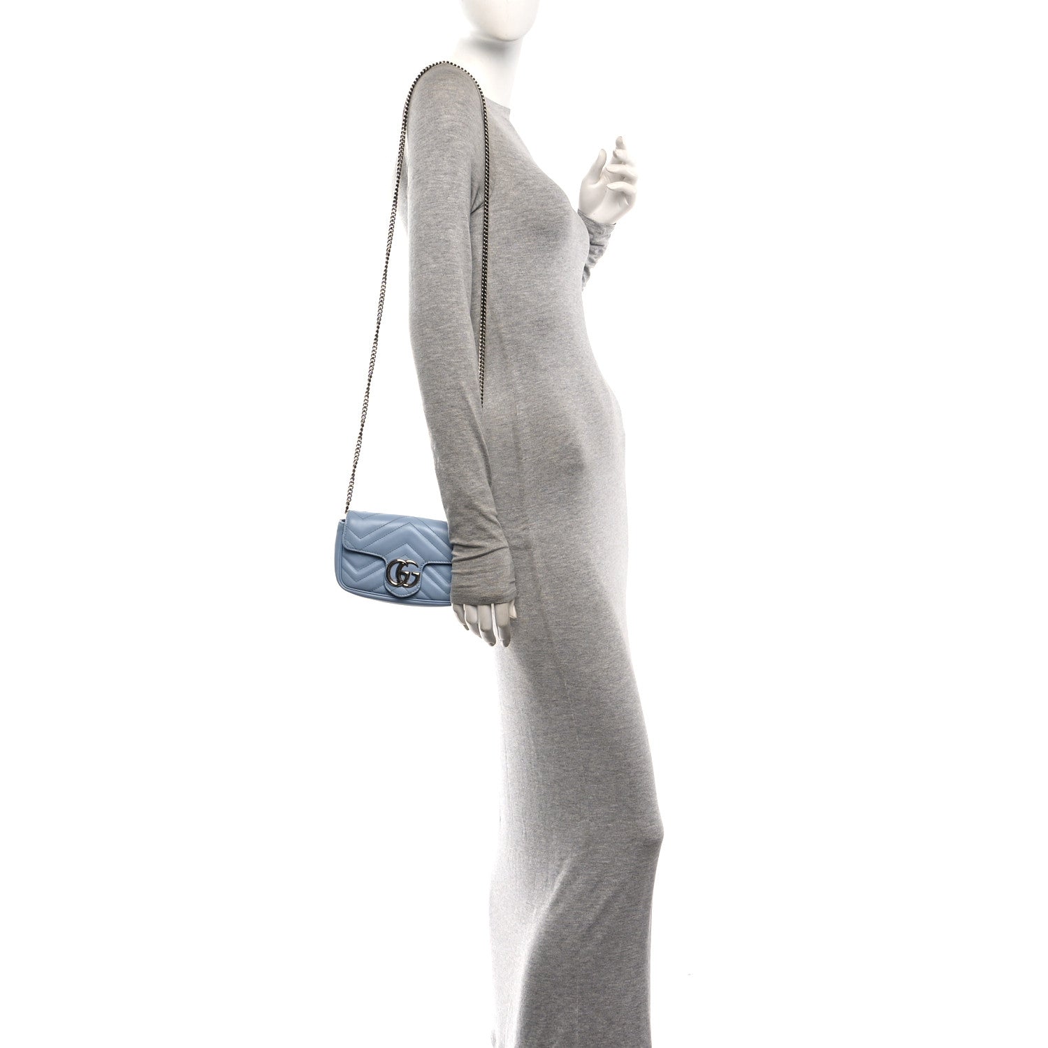 Gucci Calfskin Matelasse Super Mini GG Marmont Shoulder Bag Porcelain Light Blue 2 of 10