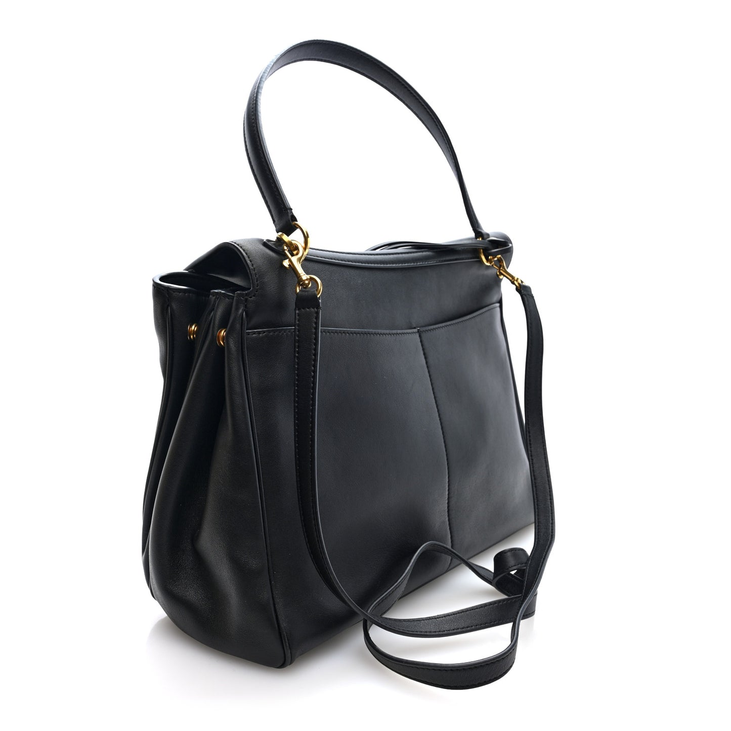 Natural Smooth Calfskin Medium Rodeo Top Handle Handbag Black