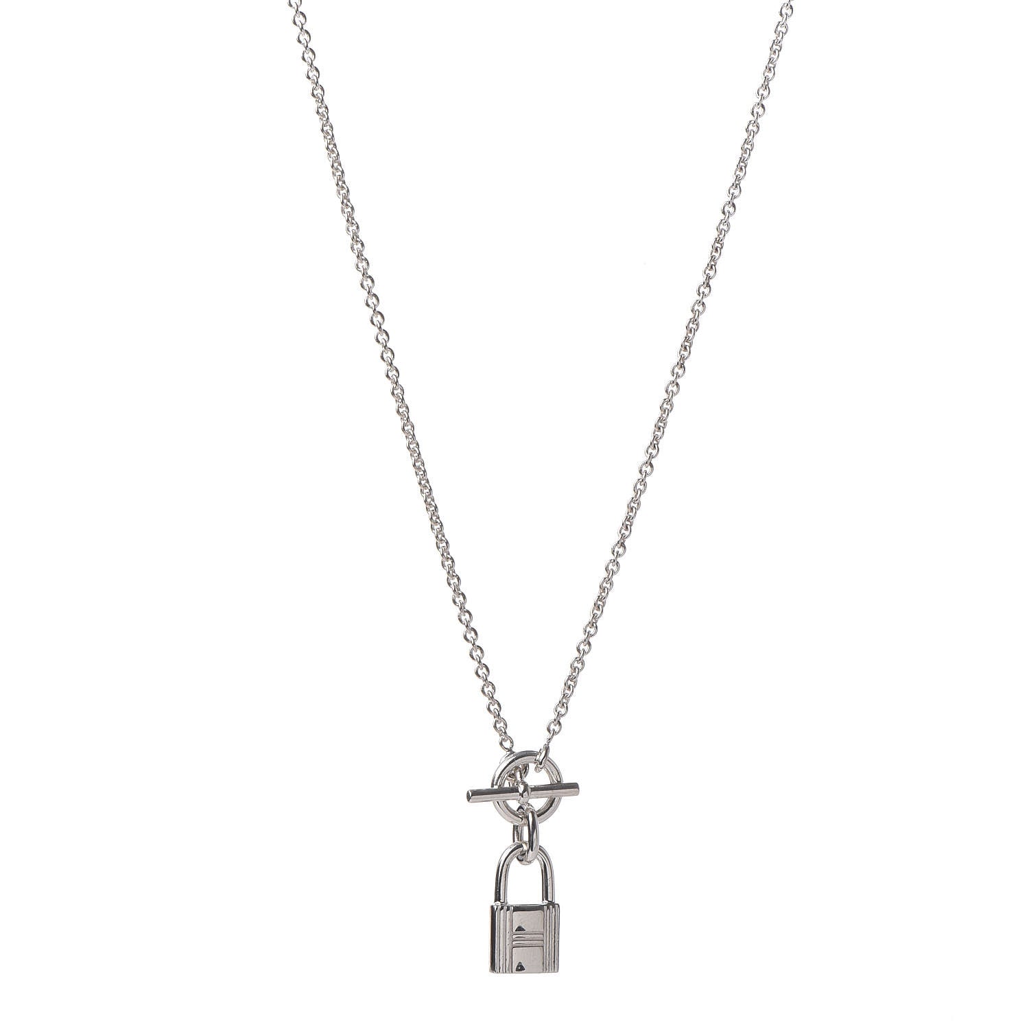 Hermes Sterling Silver Cadenas Kelly Lock Pendant Necklace 1 of 6