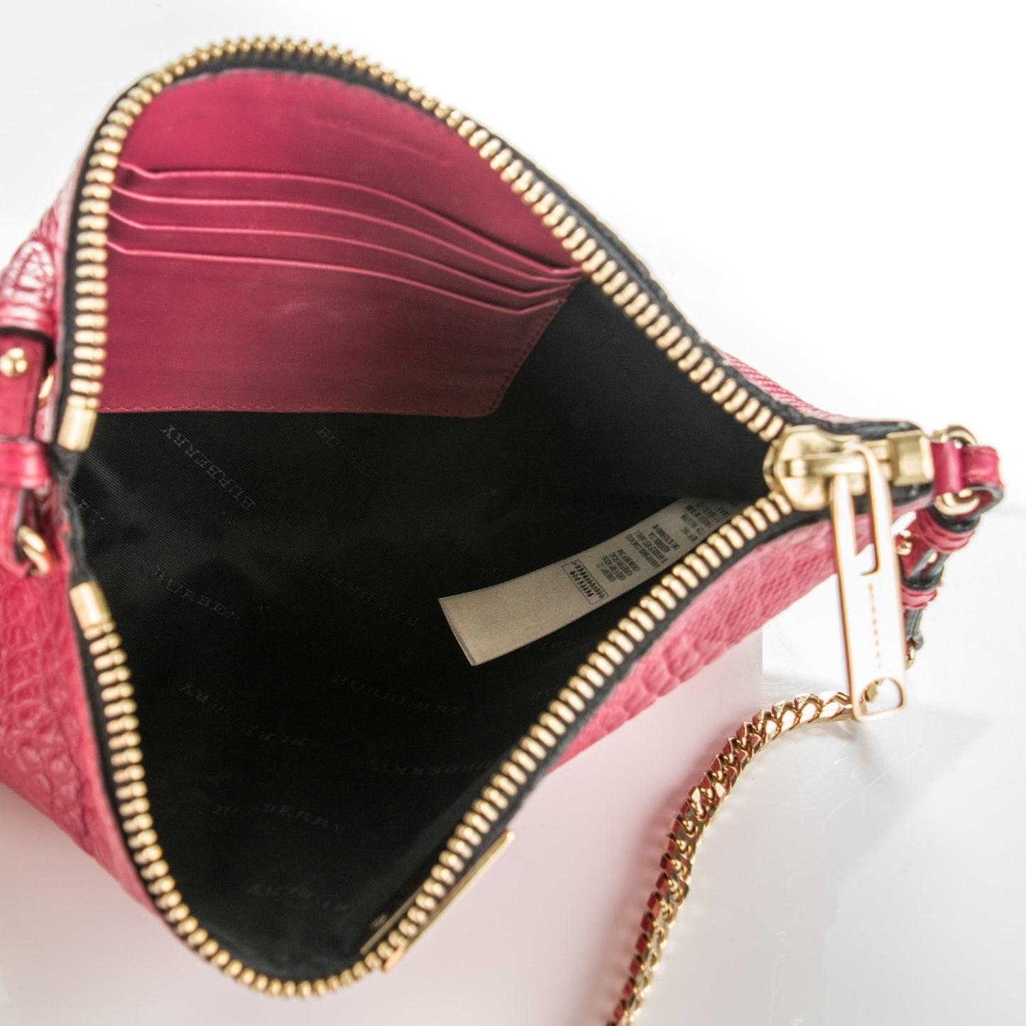 Signature Grain Calfskin Check Embossed Peyton Crossbody Clutch Bag Vibrant Fuchsia