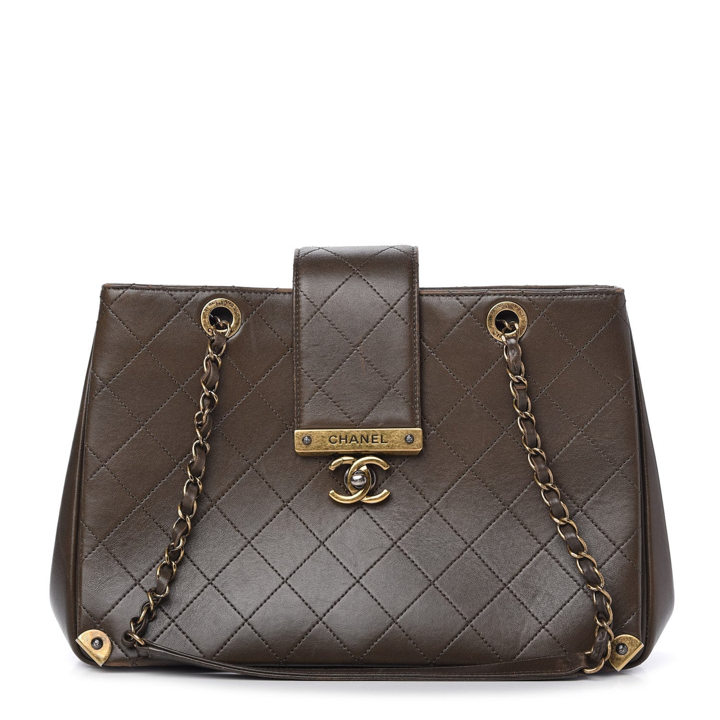 Calfskin Stitched Shopping Tote Green