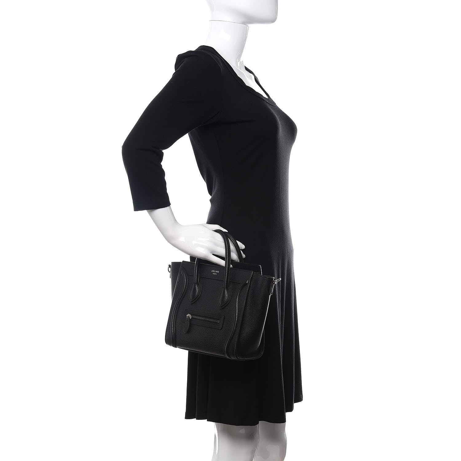 Celine Drummed Calfskin Nano Luggage Black 3 of 11