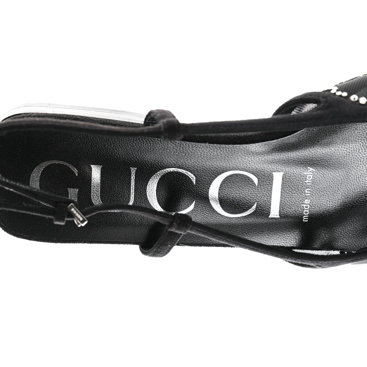 Suede Mesh Crystal GG Monogram Slingback Ballet Flats 35.5 Black