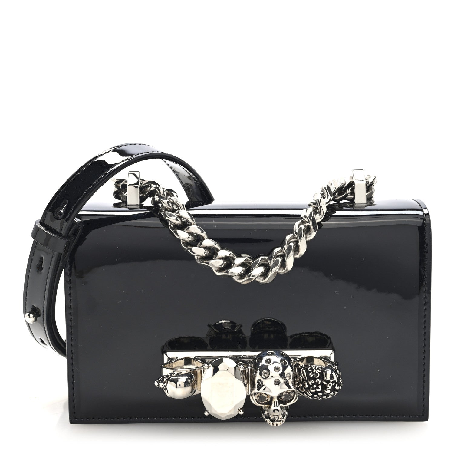 Alexander McQueen Patent Jeweled Satchel Black 7 of 10