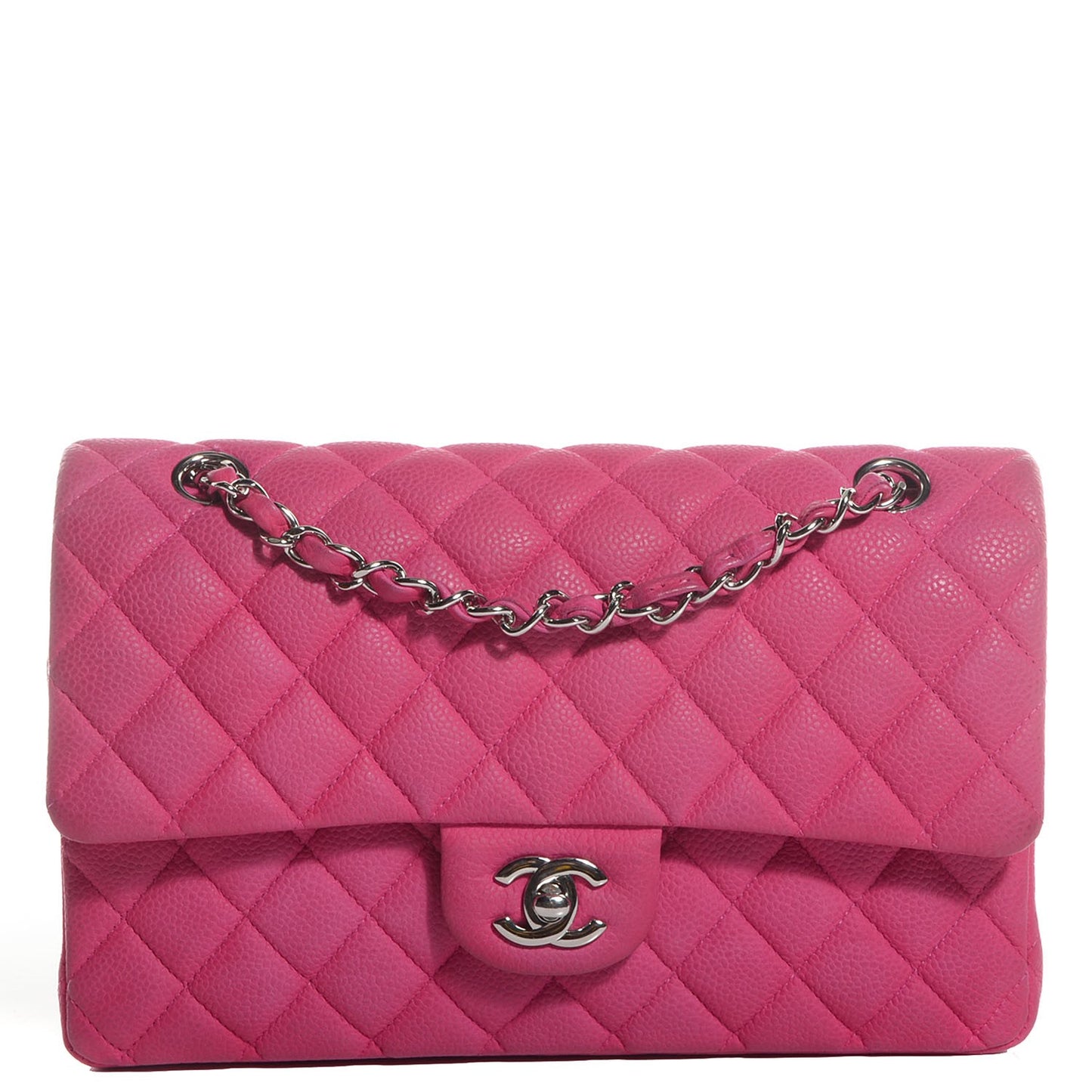 Iridescent Caviar Quilted Medium Double Flap Pink